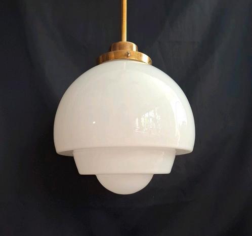 Vintage Art Deco Schoollamp, Huis en Inrichting, Lampen | Hanglampen, Minder dan 50 cm, Glas, Ophalen of Verzenden