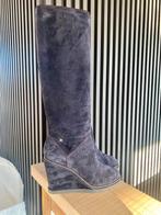 CHANEL High Suede Blue Boots Wedge Heel NEW in box 37,5, Hoge laarzen, Blauw, Nieuw, Ophalen of Verzenden