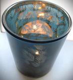 Waxine Theelichthouder Petrol Blauw~Palmblad~12 cm + 10 cm, Huis en Inrichting, Overige materialen, Blauw, Ophalen of Verzenden