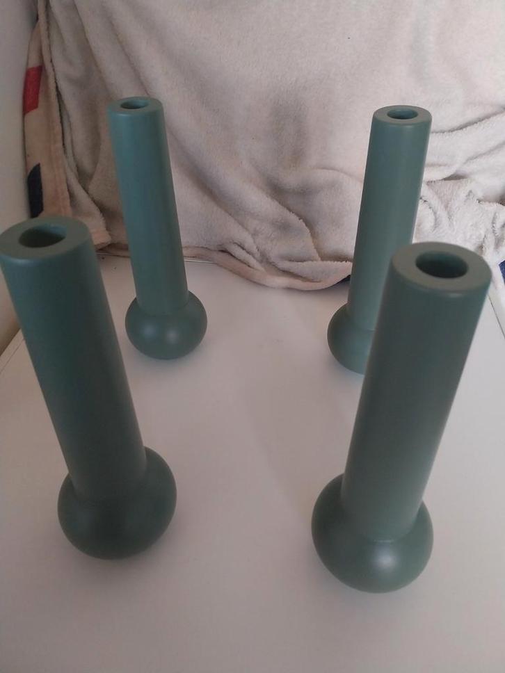 Set of 4 Wooden Matte Green Candle Holders – 16 cm Nordic St, Sport en Fitness, Massageproducten, Zo goed als nieuw, Ophalen of Verzenden