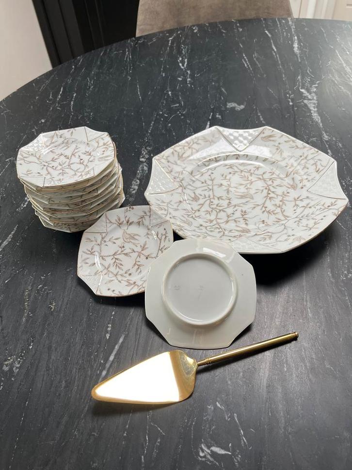 Antiek Gebaksstel met Taartschep, Antiek en Kunst, Antiek | Servies los, Ophalen of Verzenden