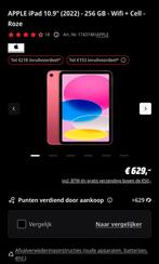 APPLE iPad 10.9" (2022) - 256 GB - Wifi + Cell - Roze, Ophalen, Galaxy S20, Zo goed als nieuw, Zonder abonnement