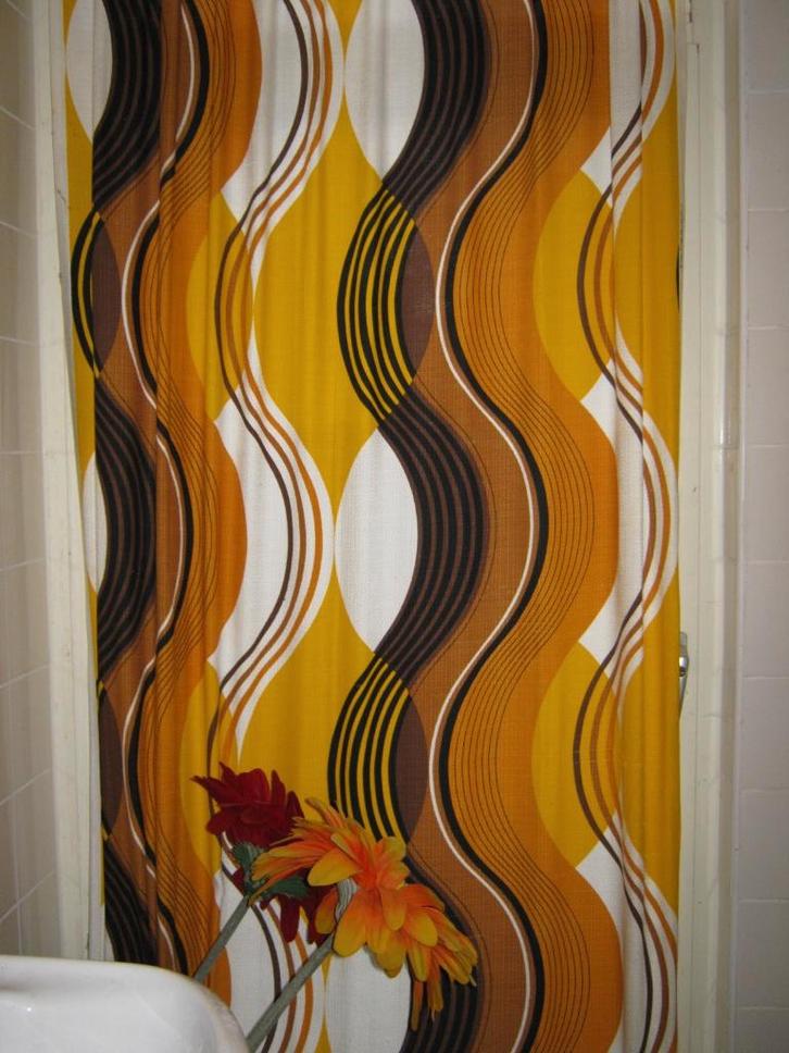 Origineel jaren '70 lap gordijnstof met tunnel en zoom, Huis en Inrichting, Stoffering | Gordijnen en Lamellen, Gebruikt, 200 cm of meer