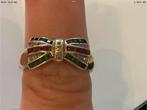 Vintage gouden ring briljant robijn saffier smaragd 14 kar, Verzenden, Zo goed als nieuw, 17 tot 18, Met edelsteen