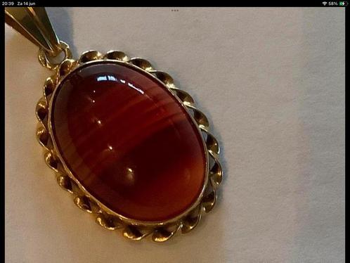 Prachtige antieke Gouden Kettinghanger gestreept Agaat ,14 k, Sieraden, Tassen en Uiterlijk, Kettinghangers, Zo goed als nieuw