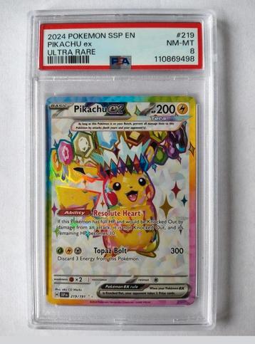 2024 Pokemon SSP EN #219 Pikachu ex PSA 8 beschikbaar voor biedingen