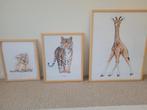 Set van 3 ingelijste kinderposters dierenprinten, Ophalen of Verzenden, Zo goed als nieuw, Schilderij, Minder dan 50 cm