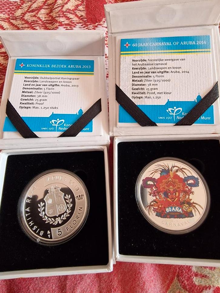 Zilveren 5 Florin munten Aruba Proof., Postzegels en Munten, Munten | Nederland, Losse munt, Overige waardes, Koningin Beatrix