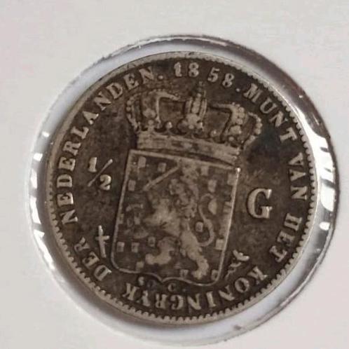 Leuke Zilveren Halve (of 1/2) Gulden 1858 - Willem III, Postzegels en Munten, Munten | Nederland, Losse munt, ½ gulden, Koning Willem III