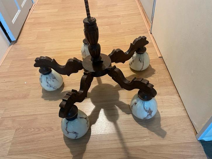 Vintage kroonluchter met glazen bollen, Huis en Inrichting, Lampen | Kroonluchters, Gebruikt, Glas, Ophalen of Verzenden