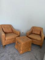 Riviera Maison fauteuils/stoelen met poef + kussentjes, Ophalen, Nieuw, 50 tot 75 cm, Leer