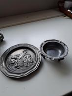 Tinnen asbak + bordje, Ophalen of Verzenden