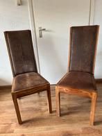 2 Bruine Leren Eetkamerstoelen Hout, Huis en Inrichting, Stoelen, Ophalen, Gebruikt, Twee, Bruin