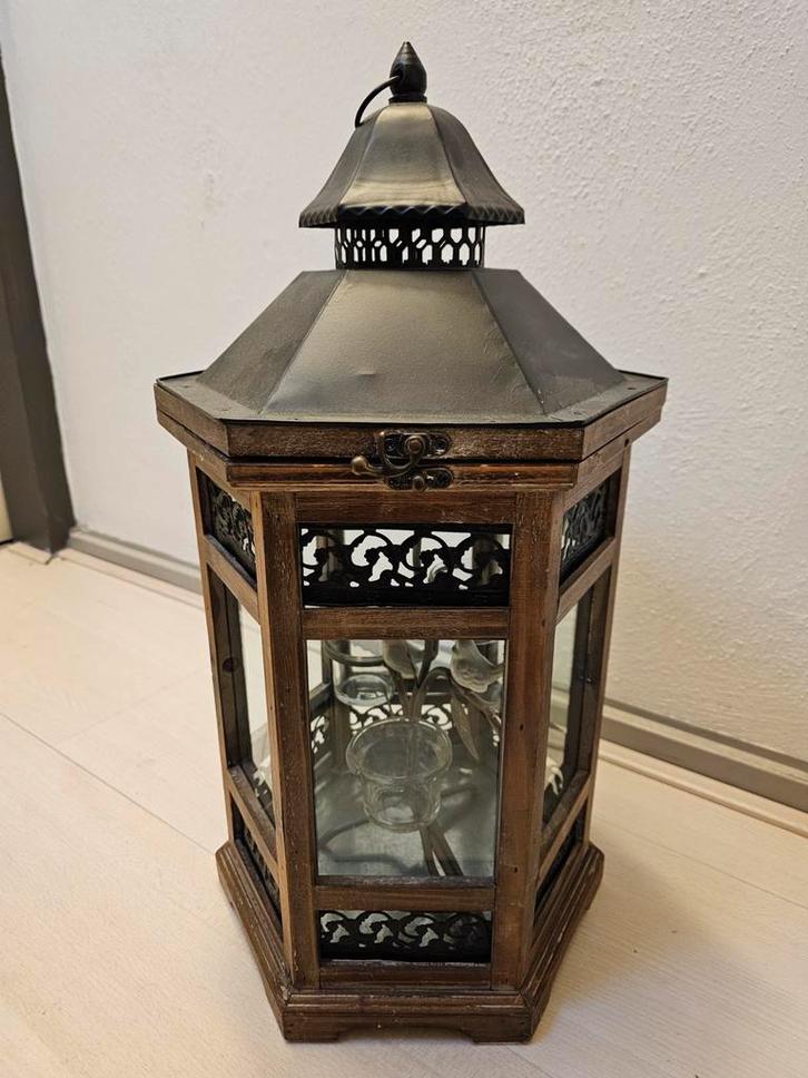 Lantaarn Windlicht Zeskant Metaal 54cm, Antiek en Kunst, Antiek | Woonaccessoires, Ophalen