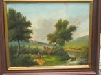 Mooi Olieverf schild/pan. Landsch. mensen met schapen, Huis en Inrichting, Woonaccessoires | Schilderijen, Tekeningen en Foto's