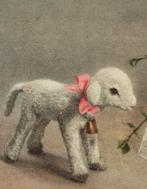 Oude paaskaart kaart lammetje  muziekblad crocus vintage, Ophalen of Verzenden, 1940 tot 1960, Gelopen, Feest(dag)