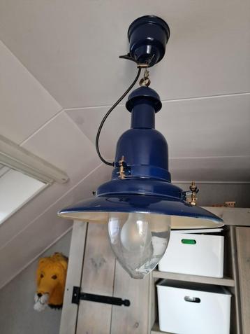 Brocante hanglamp, donker blauw 