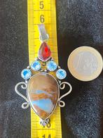 Zilveren, vintage hanger met diverse stenen, Gebruikt, Verzenden, Met edelsteen, Zilver