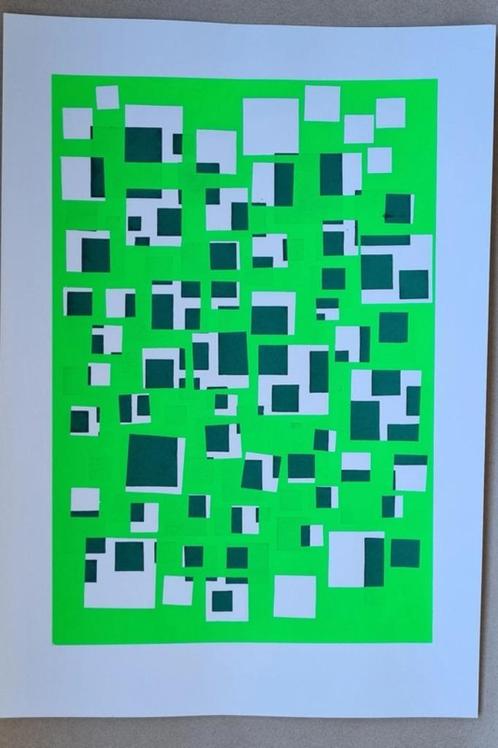 Zeefdruk kunst in donkergroen en lichtgroen, Antiek en Kunst, Kunst | Litho's en Zeefdrukken, Ophalen of Verzenden