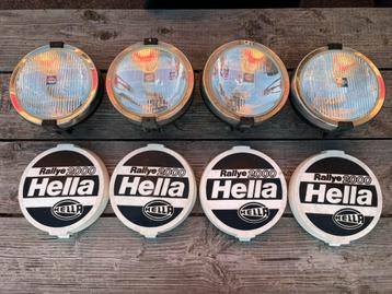 4x Hella Rallye 2000 verstralers + beschermkappen – oldtimer beschikbaar voor biedingen