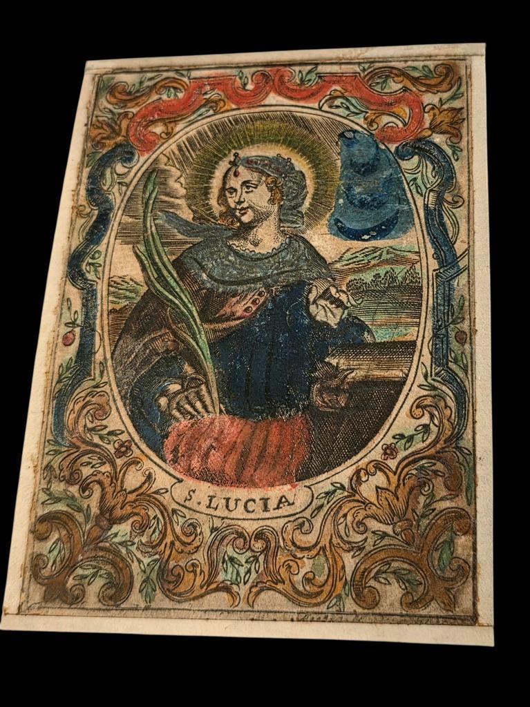 Heilige S.Lucia  17e eeuwse Ingekleurde Heilige prent, Verzenden