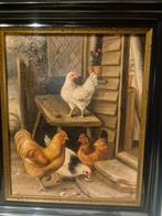 Schilderij met kippen in een landelijke omgeving, Ophalen of Verzenden