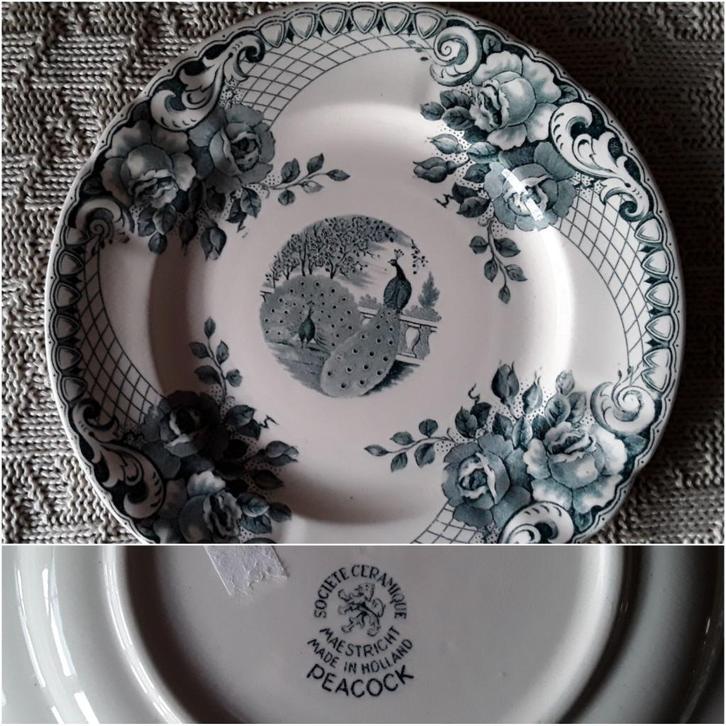 Societe Ceramique Maestricht Bordjes Peacock, Antiek en Kunst, Antiek | Servies los, Ophalen of Verzenden