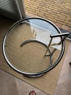 Glazen Salontafel Chromen Frame je kan hem niet verstellen, Ophalen, Gebruikt, 50 tot 100 cm, Rond