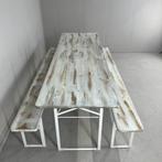 Houten Inklapbare Biertafel Set 2x Bank 1x Tafel Wit, Inklapbaar, Rechthoekig, Ophalen of Verzenden, Zo goed als nieuw