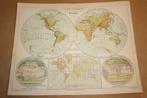 Antieke kaart - Planigloben van de Aarde - Ca 1885 !!, Boeken, Atlassen en Landkaarten, Nederland, Gelezen, Ophalen of Verzenden