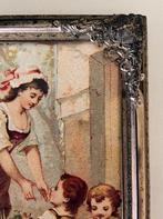 Vintage Frans metalen lijstje met nostalgische afbeelding, Antiek en Kunst, Antiek | Woonaccessoires, Ophalen of Verzenden