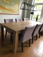 Robuuste hardhouten, vergrijst eiken eettafel, 220 x 100cm, Eikenhout, 200 cm of meer, 50 tot 100 cm, Zo goed als nieuw