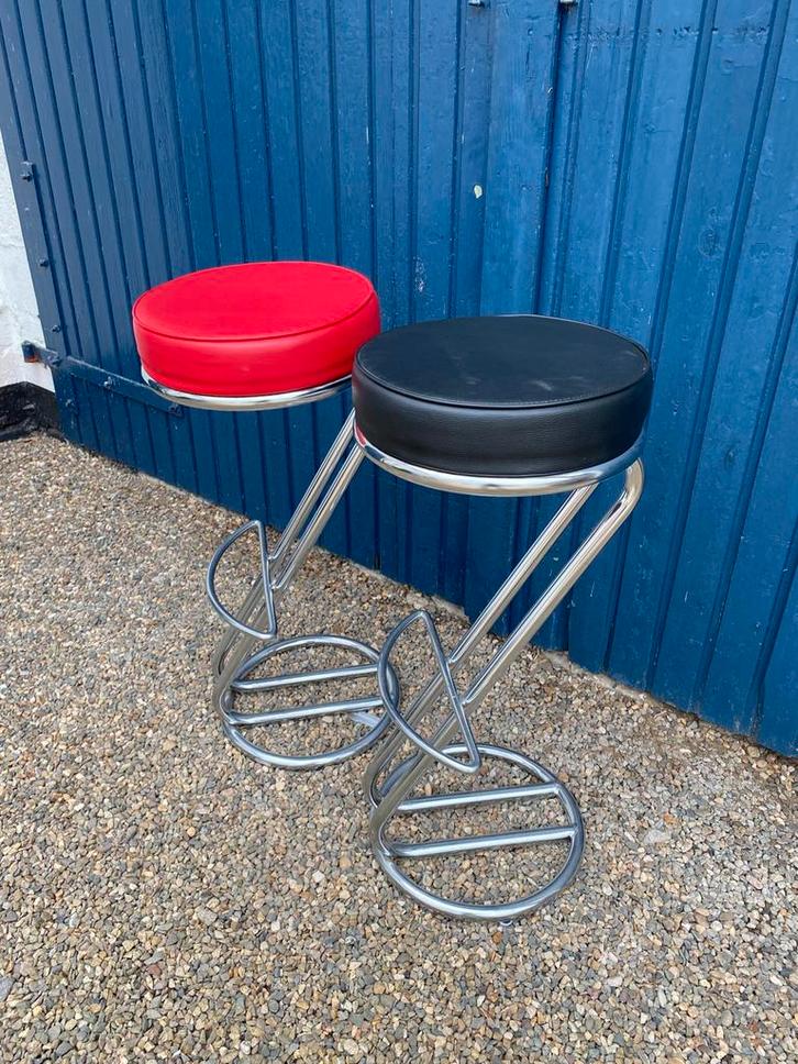 Retro barkruk chrome poten barkrukken zeer goede staat, Huis en Inrichting, Barkrukken, Zo goed als nieuw, 60 tot 90 cm, Leer