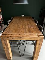 Bartafel met 6 grijze krukken - Pronto Wonen, Huis en Inrichting, Ophalen, 90 cm of meer, Hout, Gebruikt