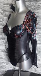 Sexy mesh body met lange mouwen L, Ophalen of Verzenden, Zwart, Body of Korset