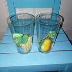 Vintage limonadeglaasjes met witte druif en peer afbeelding, Glas, Overige stijlen, Glas of Glazen, Gebruikt