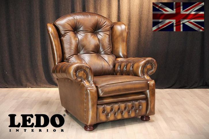 Springvale Chesterfield fauteuil echt leer model - Suzanne, Huis en Inrichting, Fauteuils, Zo goed als nieuw, Leer, 75 tot 100 cm