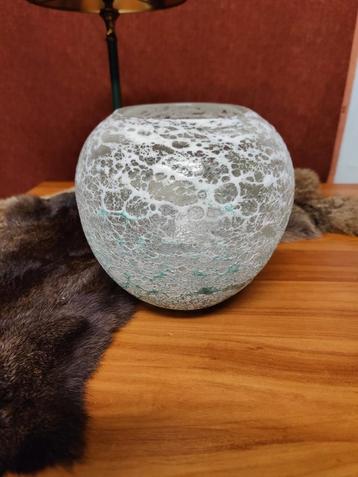 Prachtige Vintage Krakelee/Bubbel Glas Vaas (20 cm) beschikbaar voor biedingen