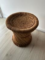 Rotan Bamboe Gevlochten Krukje Tafeltje Bijzettafel Riet, Ophalen, Minder dan 55 cm, Gebruikt, Rond