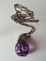 Vintage Zilverkleurige Ketting met Paarse Peer Hanger, Met hanger, Kunststof, Gebruikt, Paars