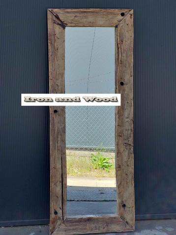 Spiegel 146x55 stoere geborstelde oud eiken wagondelen lijst beschikbaar voor biedingen