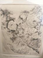 Kleine ets signed T. Weeda 1980 bloemen, Antiek en Kunst, Ophalen