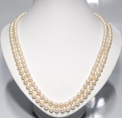 Schitterende 120 Cm Lange Akoya Zoutwater Parel Ketting, Sieraden, Tassen en Uiterlijk, Antieke sieraden, Ketting, Zilver, Met edelsteen