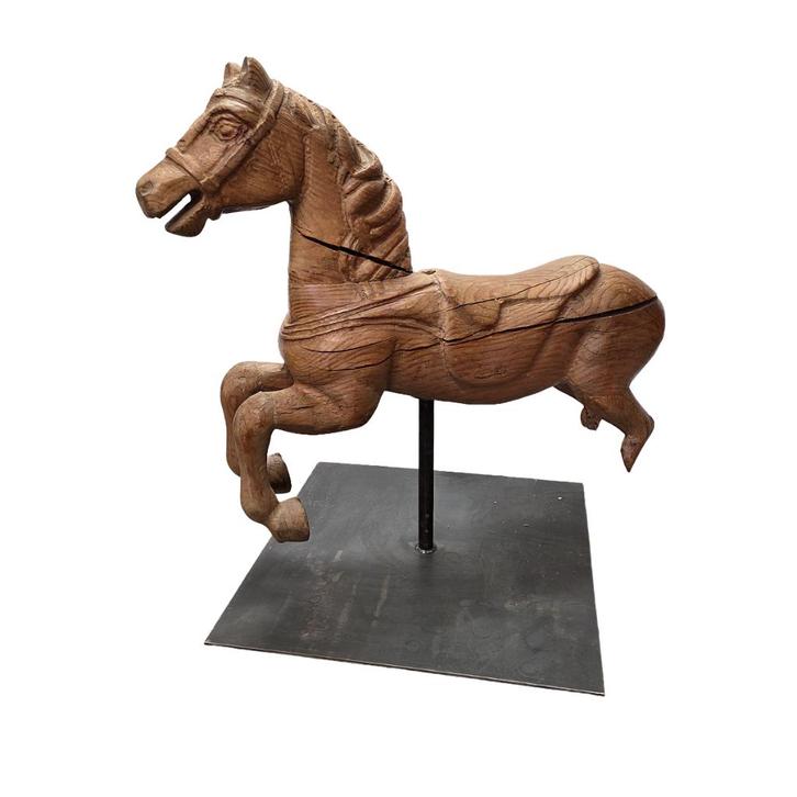 Antiek houten carrousel paard op standaard, eind 19e eeuw, Antiek en Kunst, Curiosa en Brocante, Ophalen