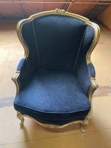 Barokstoel / konings fauteuil donkerblauw met goud beschikbaar voor biedingen