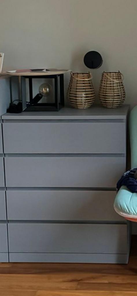 Ikea malm grijs gelazuurd ladekast kast 80x100 4 lades, Huis en Inrichting, Kasten | Ladekasten, Zo goed als nieuw, Minder dan 100 cm