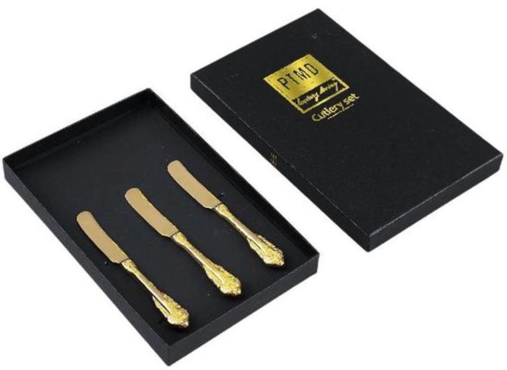 PTMD Messen box RVS Titanium Goud 3 Stuks Nieuw in Doos, Huis en Inrichting, Keuken | Bestek, Nieuw, Bestekset, Overige materialen