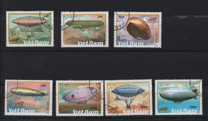 Zeppelins - Vietnam 1990 - Gestempeld used 7v, Postzegels en Munten, Postzegels | Thematische zegels, Gestempeld, Vliegtuigen