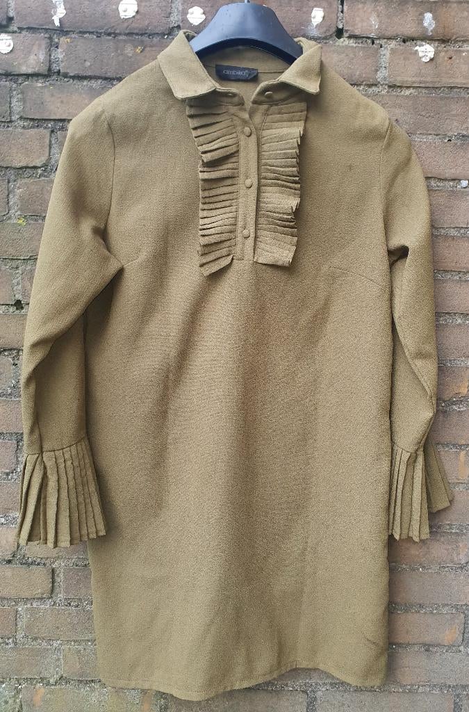 Ambika khaki tuniek met plissé mouwen – maat S, Ophalen of Verzenden, Zo goed als nieuw, Maat 38/40 (M), Groen