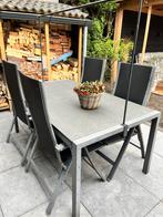 Tuinset tafel met stenen blad en 4 stoelen, Tuin en Terras, Gebruikt, Ophalen
